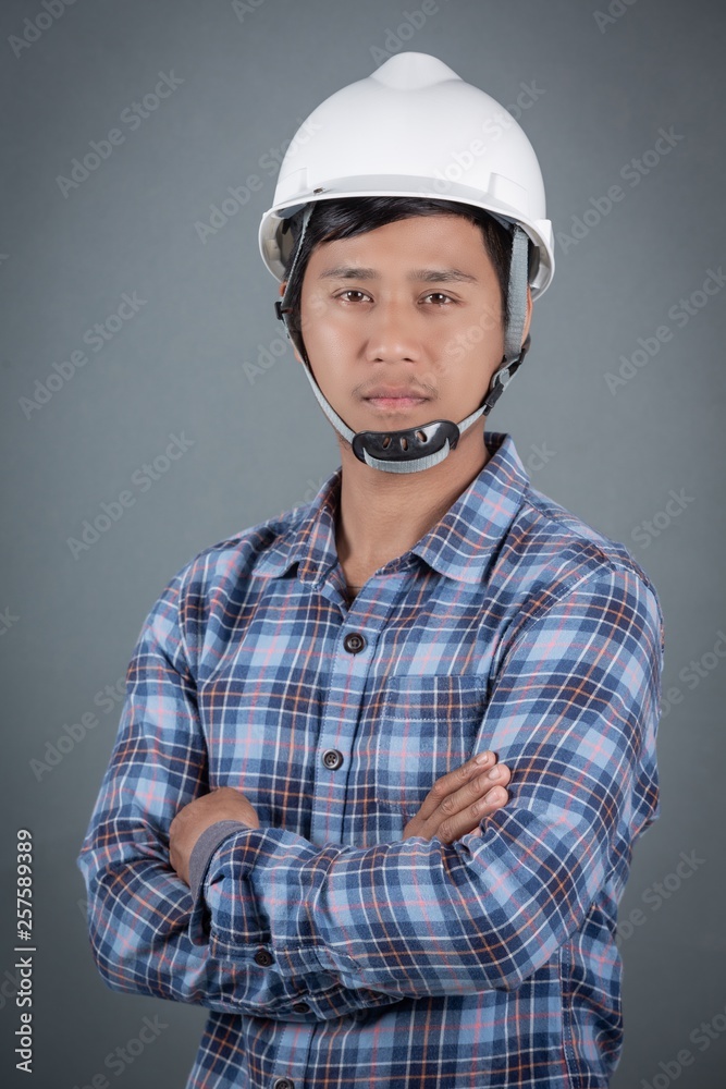 Gray background male engineer. Gray background male engineer.