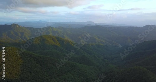 Aerial view of mountains at sunset