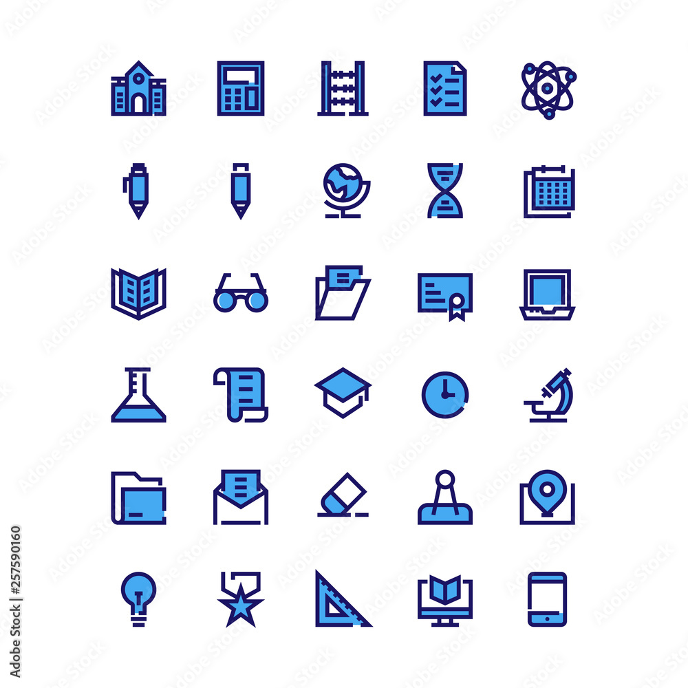Filled Line icon collection - School Education