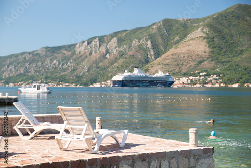 cruise liner close to seashore in montenegro