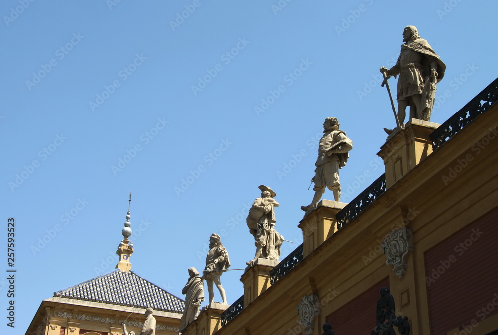 Statues of famous citizens of the city on the facade of the Palacio de San Telmo Palace in Seville