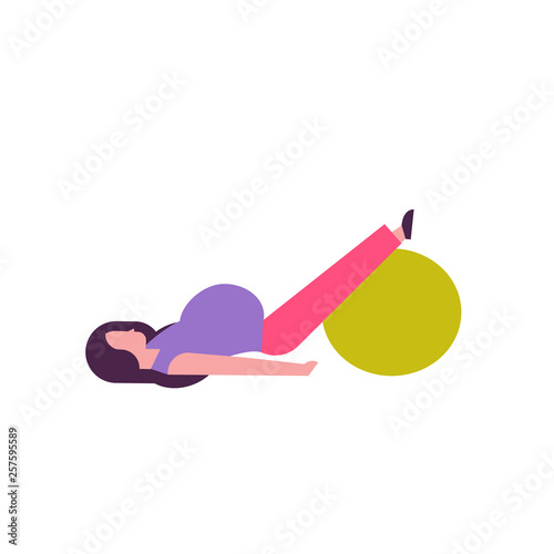 pregnant woman doing yoga exercises girl working out with gymnastic ball fitness pregnancy healthy lifestyle concept female cartoon character full length white background