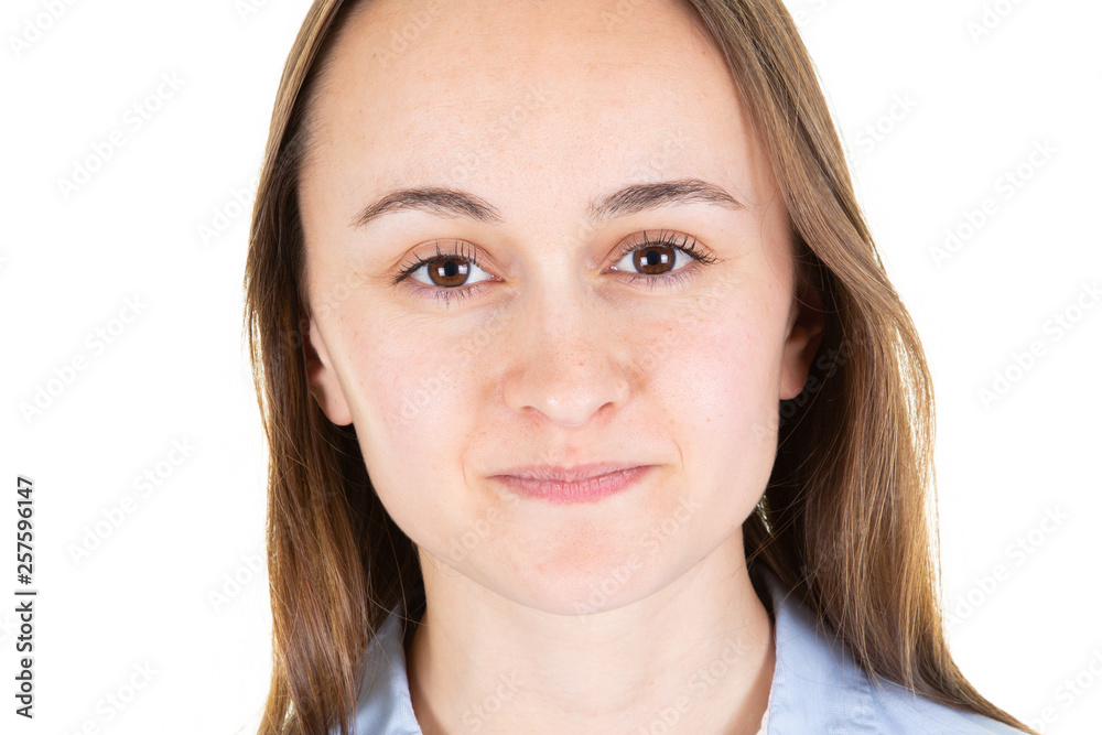 Cute natural closeup portrait woman smiling Cute natural closeup portrait woman smiling