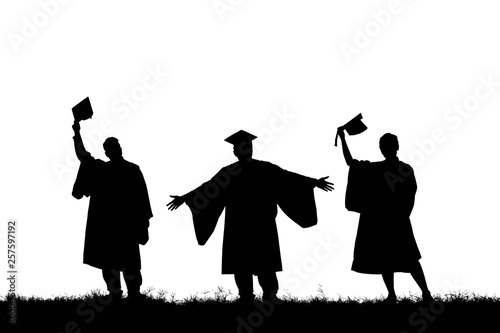 Silhouette education graduation student success learning concept,on white background. 