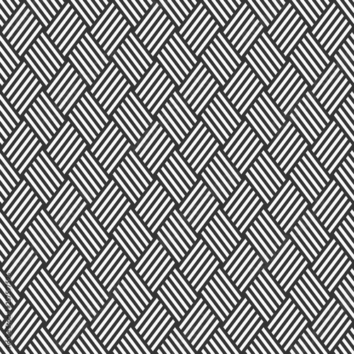 Vector seamless pattern of intertwined stripes. Vector monochrome background. Сrosshatched bold lines.