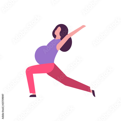 pregnant woman doing yoga exercises girl working out fitness pregnancy healthy lifestyle concept female cartoon character full length white background