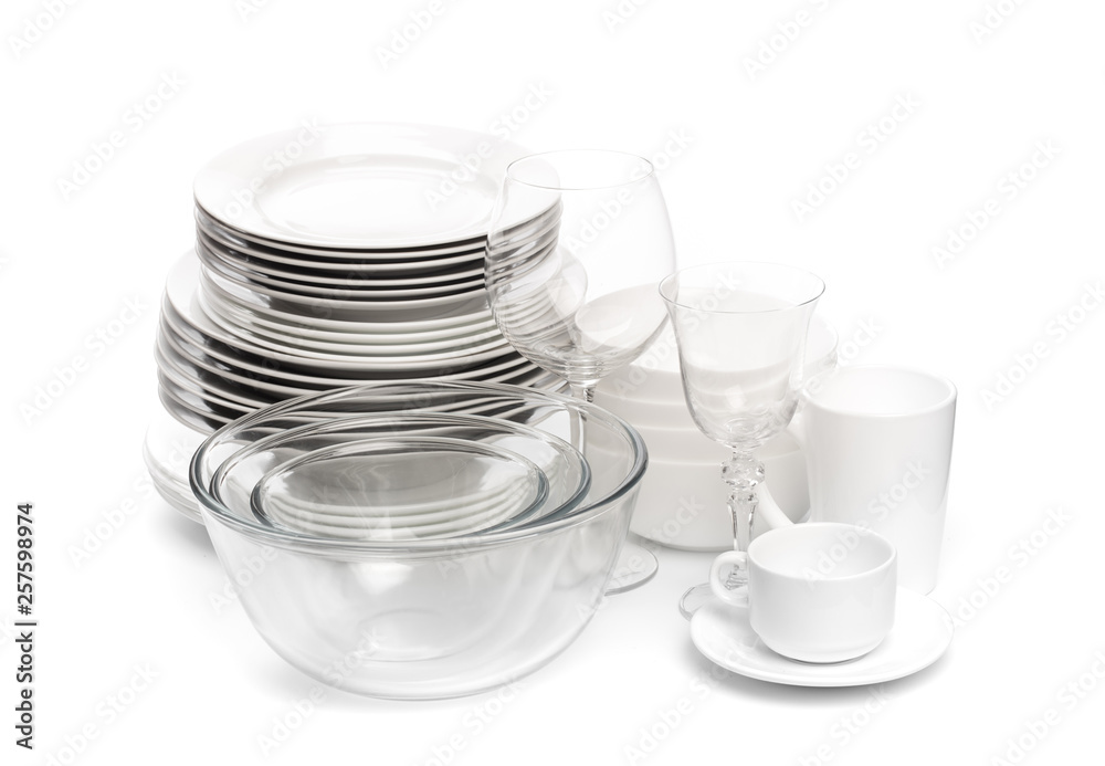 Set of white dishes . table wear Set of white dishes . table wear