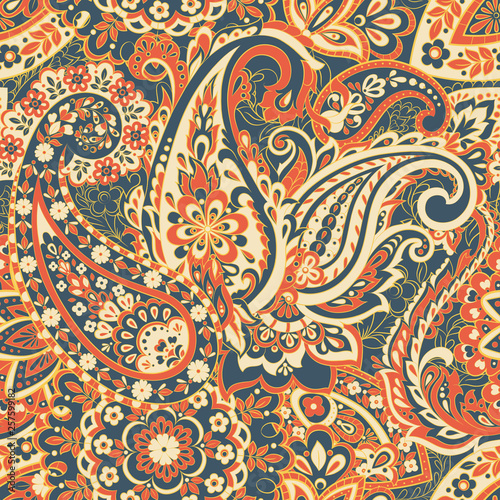 Traditional seamless paisley pattern. Indian floral ornament.