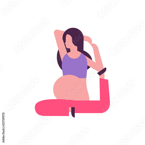 pregnant woman doing yoga exercises girl working out fitness pregnancy healthy lifestyle concept female cartoon character full length white background