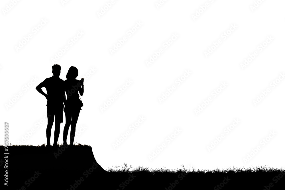 Silhouette young couple on white background Silhouette young couple on white background