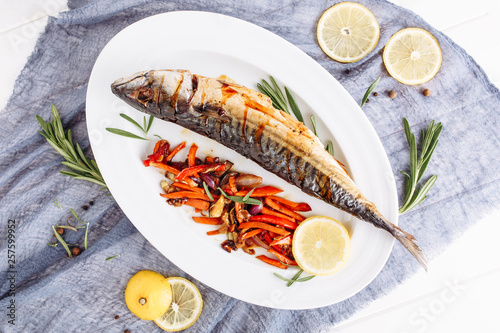 Cooked Grilled Mackerel Scomber Healthy Fish photo