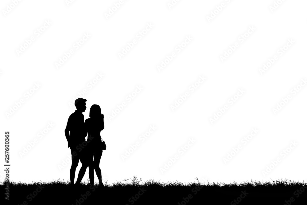 Silhouette young couple on white background Silhouette young couple on white background