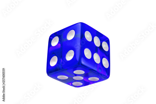 Blue glass bone isolated on white without shadow. Six, five, four.