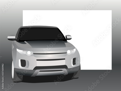 SUV, front view, on a background of a blank white banner.