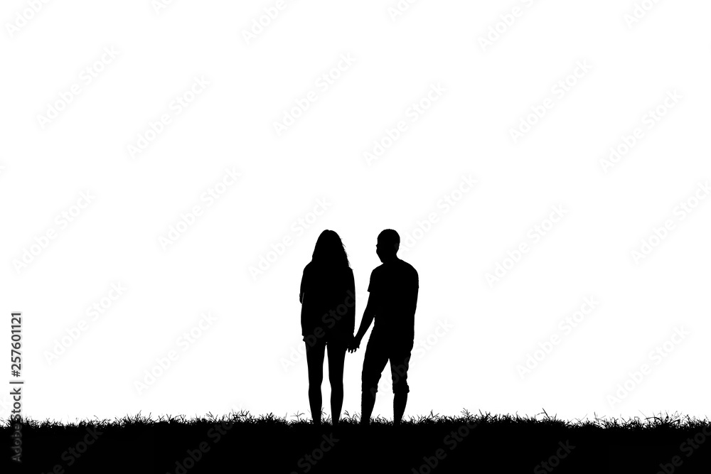 Silhouette young couple on white background Silhouette young couple on white background