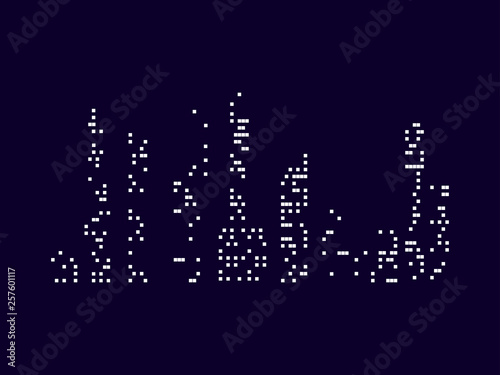 Cityscape of Miami, the light in the windows of the city at night. The points symbolize the skyscrapers. Vector illustration