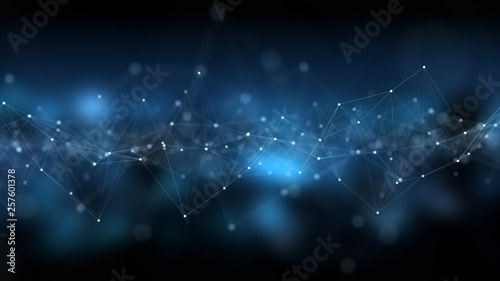 Abstract digital network connection blue background 3D rendering