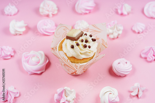 Pink Meringue Sweet Cupcake Dessert Background