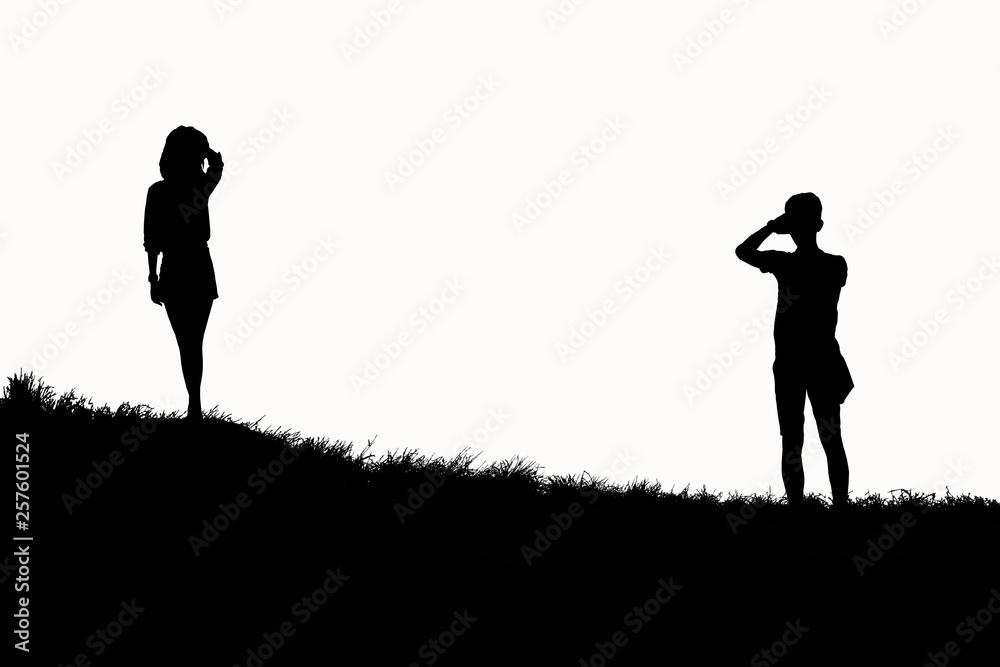 Silhouette young couple on white background Silhouette young couple on white background
