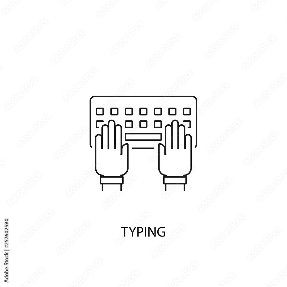 Typing on keyboard vector icon, outline style, editable stroke