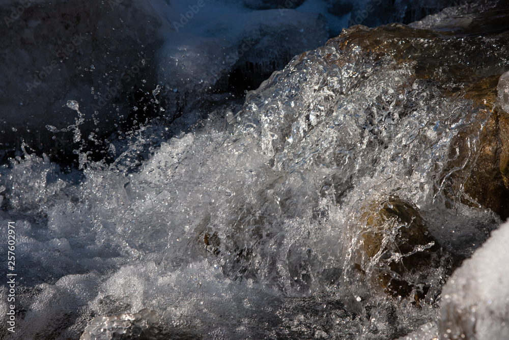 Texture of boiling water, waterfall, mountain river,