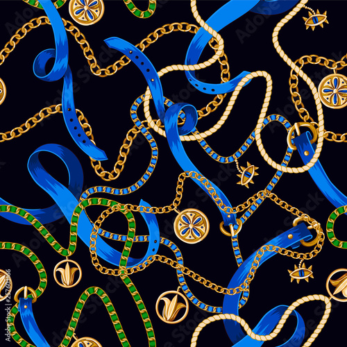 Seamless pattern with belts and chains. Vector.