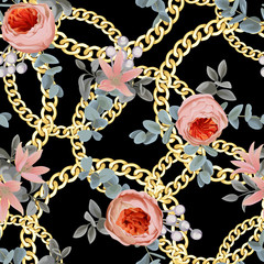 Crédence de cuisine Élément floral et bijoux patrons Golden Round Check Seamless Pattern with Flowers.  © kronalux