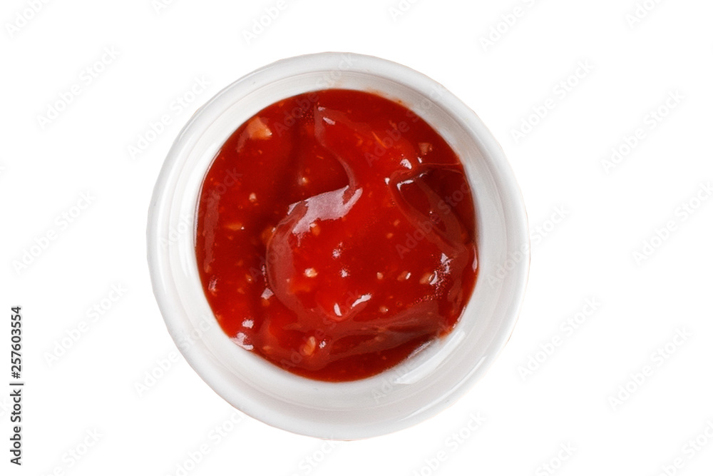 Tomato sauce in a bowl on white background. One of the collection of various sauces. Tomato sauce in a bowl on white background. One of the collection of various sauces.