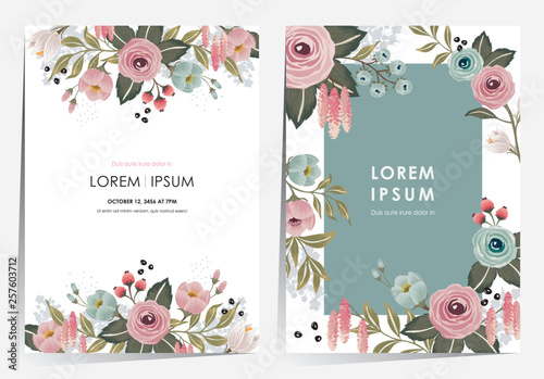  Vector illustration of a floral frame set in spring for Wedding, anniversary, birthday and party. Design for banner, poster, card, invitation and scrapbook 	