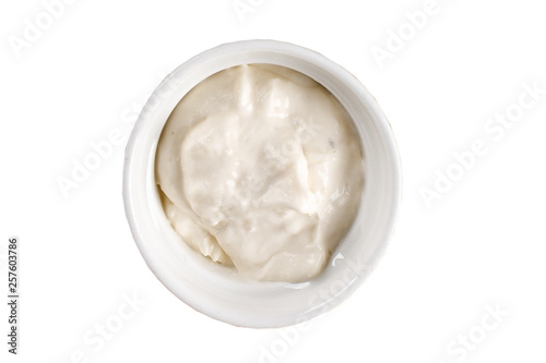 yogurt cream sauce in a bowl on white background. One of the collection of various sauces.