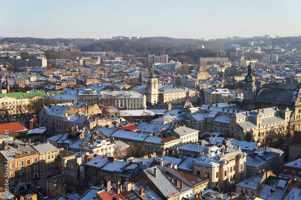 Ukraine. City of Lviv. View from above. The roofs of the city.