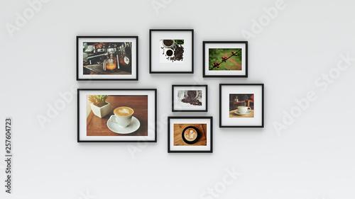 Photo frame on wall - coffee picture(3d rendering)