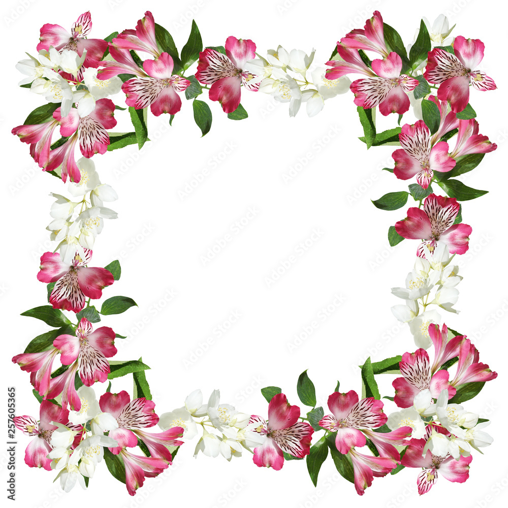 Beautiful floral pattern of Jasmine and Alstroemeria. Isolated Beautiful floral pattern of Jasmine and Alstroemeria. Isolated