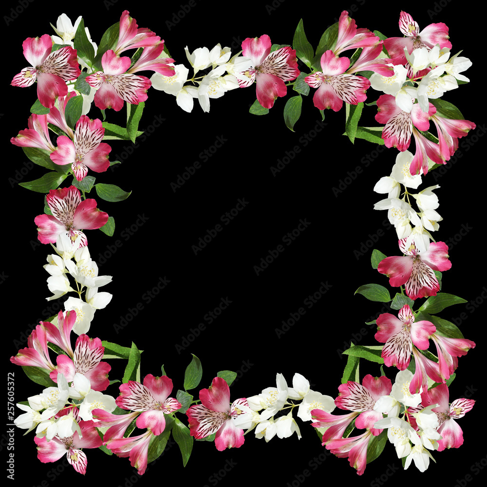 Beautiful floral pattern of Jasmine and Alstroemeria. Isolated