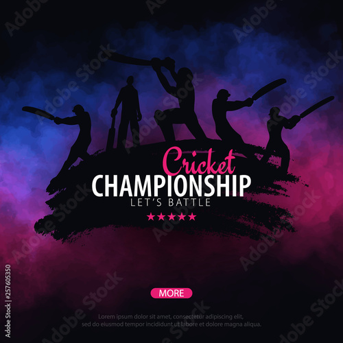 Cricket Championship banner or poster, design with players and bats. Vector illustration.