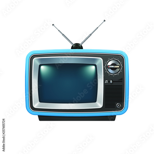 retro tv isolated on white background with blue frame. Vector illustration.