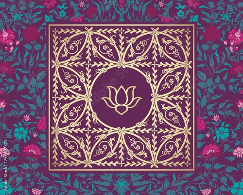 water lily, wedding card design, royal India	