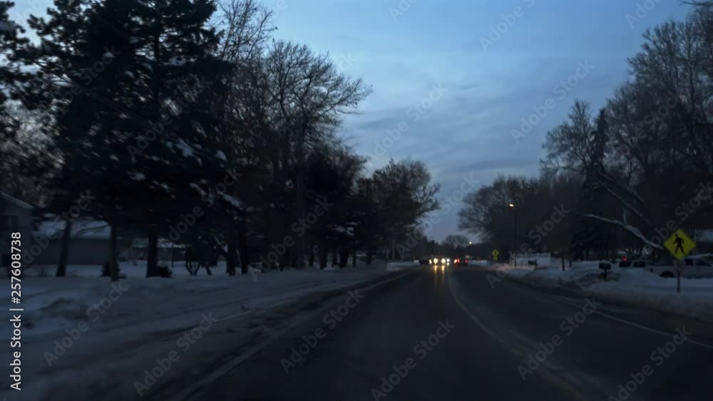 Winter Evening Driving Suburbs Winter Evening Driving Suburbs