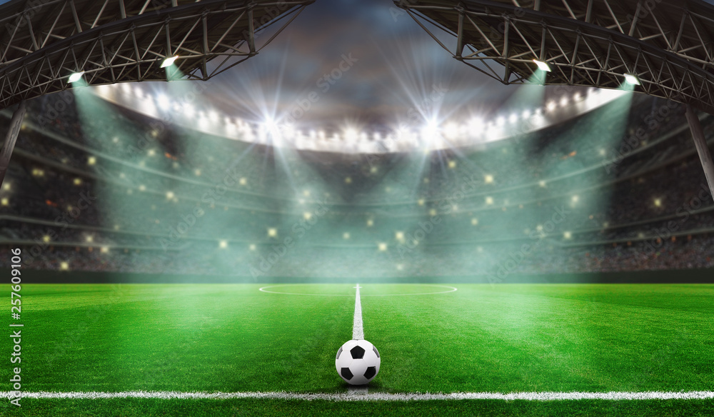 Naklejka soccer game starts - Soccer ball in stadium