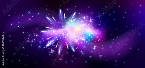 Fototapeta Naklejka Na Ścianę i Meble -  Stellar space background with dark nebula, supernova explosion and magical galactic stars in night sky