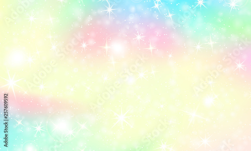 Unicorn rainbow background. Holographic sky
