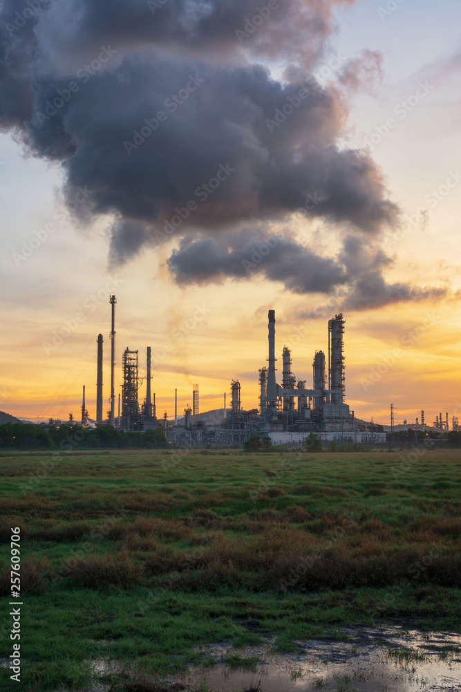 Oil refinery at sunset..