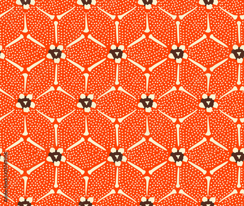 Japanese Red Hexagon Flower Art Seamless Pattern