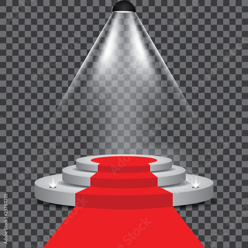 Red carpet to podium stage with with spotlight vector transparent - Vector