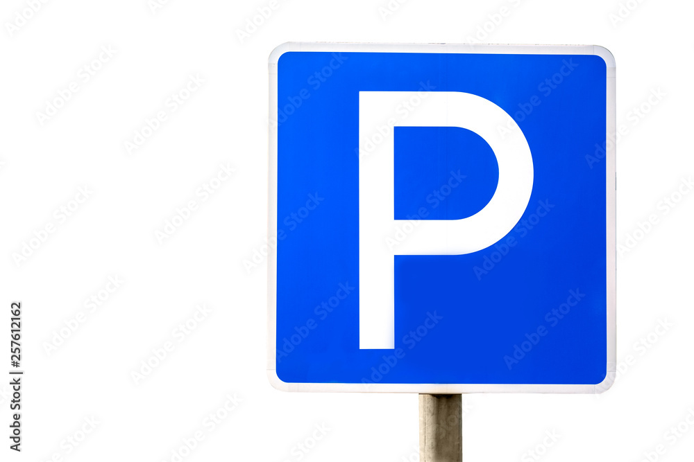 Blue parking sign isolated on white background. Blue parking sign isolated on white background.