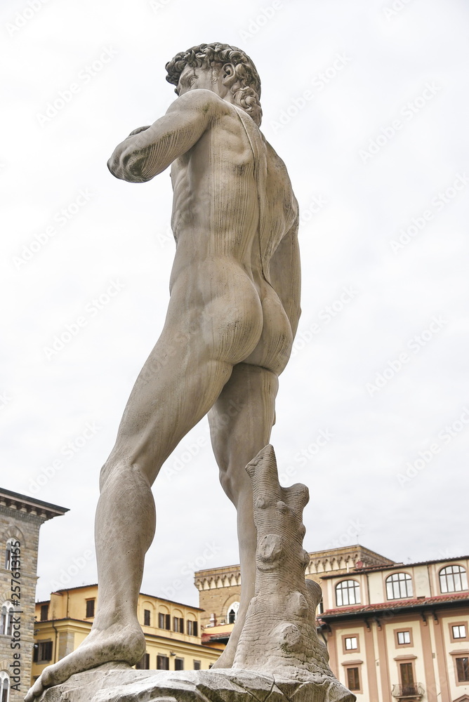Fototapeta premium Copy of David of Michelangelo in front of Palazzo Vecchio, Florence, Italy