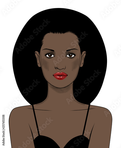 African American pretty girls. Black beauty concept. Female portrait. Vector Illustration of Black Woman. Great for avatars. Fashion, beauty.