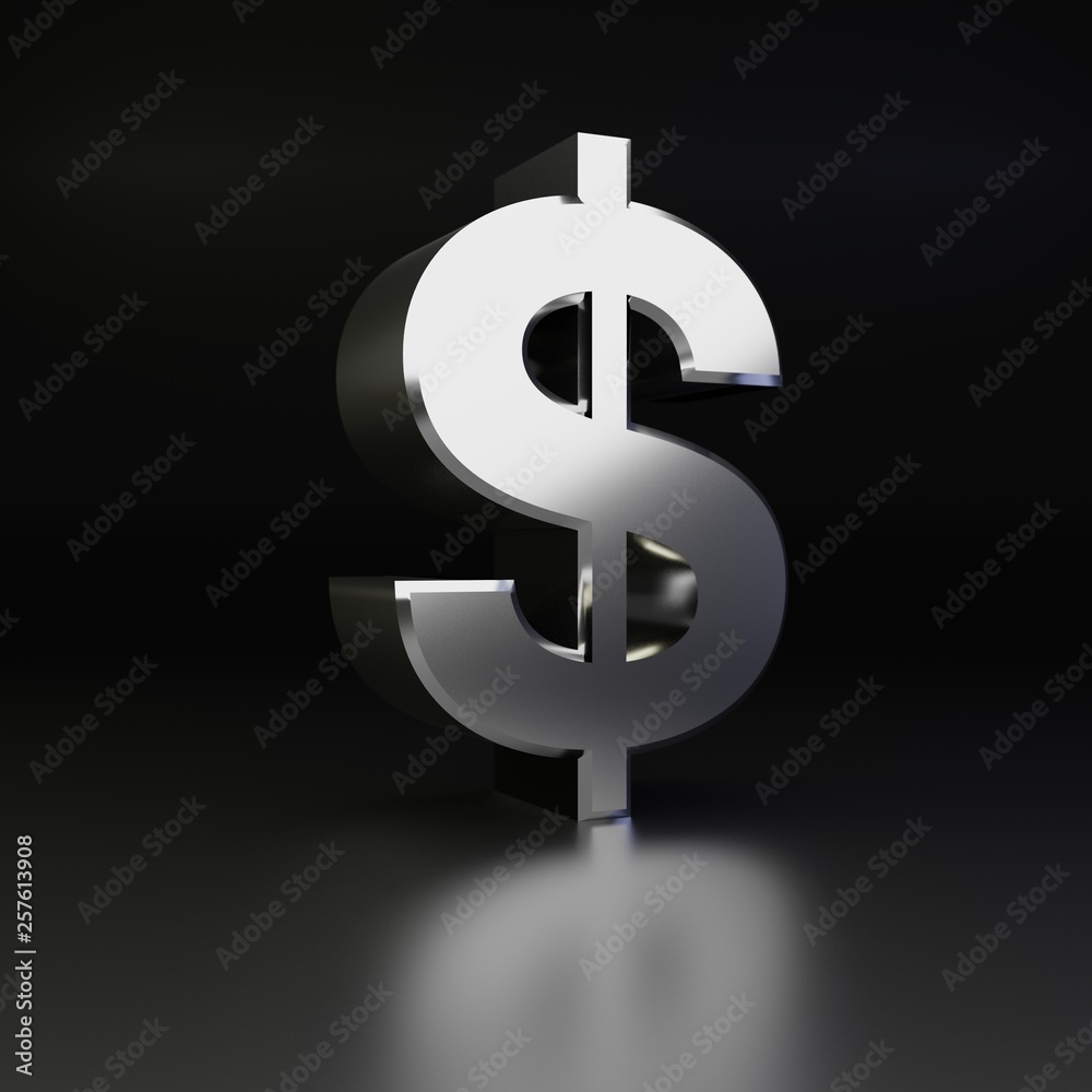 Chrome dollar symbol. 3D render shiny metal font isolated on black background Chrome dollar symbol. 3D render shiny metal font isolated on black background