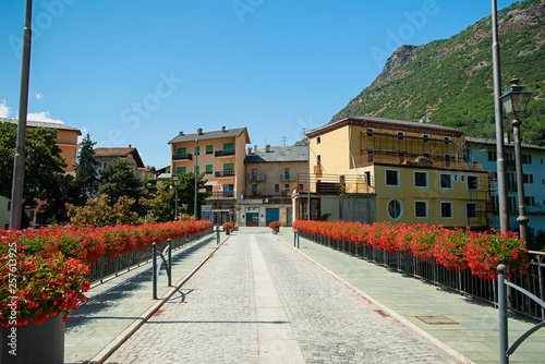 wonderful Italian village Saint-Vincent on the slopes of the Alpine summer mountains