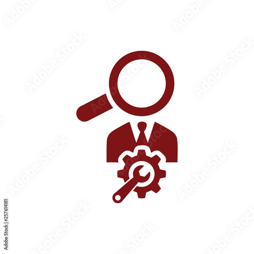 solution , search , settings , manage , search solution maroon color icon 
